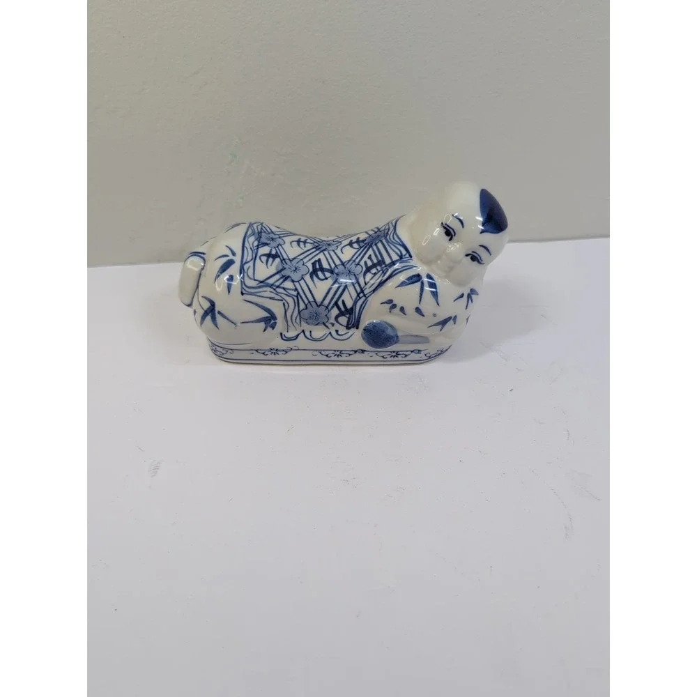 Vintage Chinese Opium Pillow Blue & White Hand Painted Porcelain‎ Boy Headrest